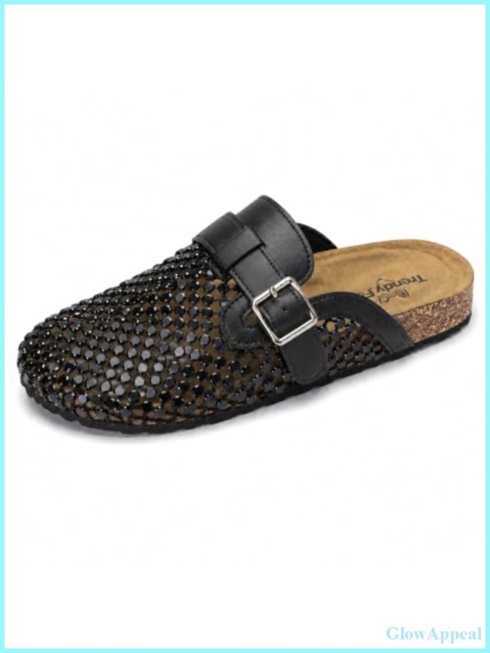 Sequin Mesh Closed-Toe Mule Clogs with Metal Buckle Slip-On